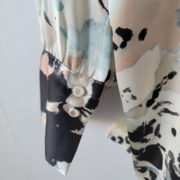 Zara Womens size M Printed Collared Long Sleeve Blouse in Blue Tan - Picture 4 of 8